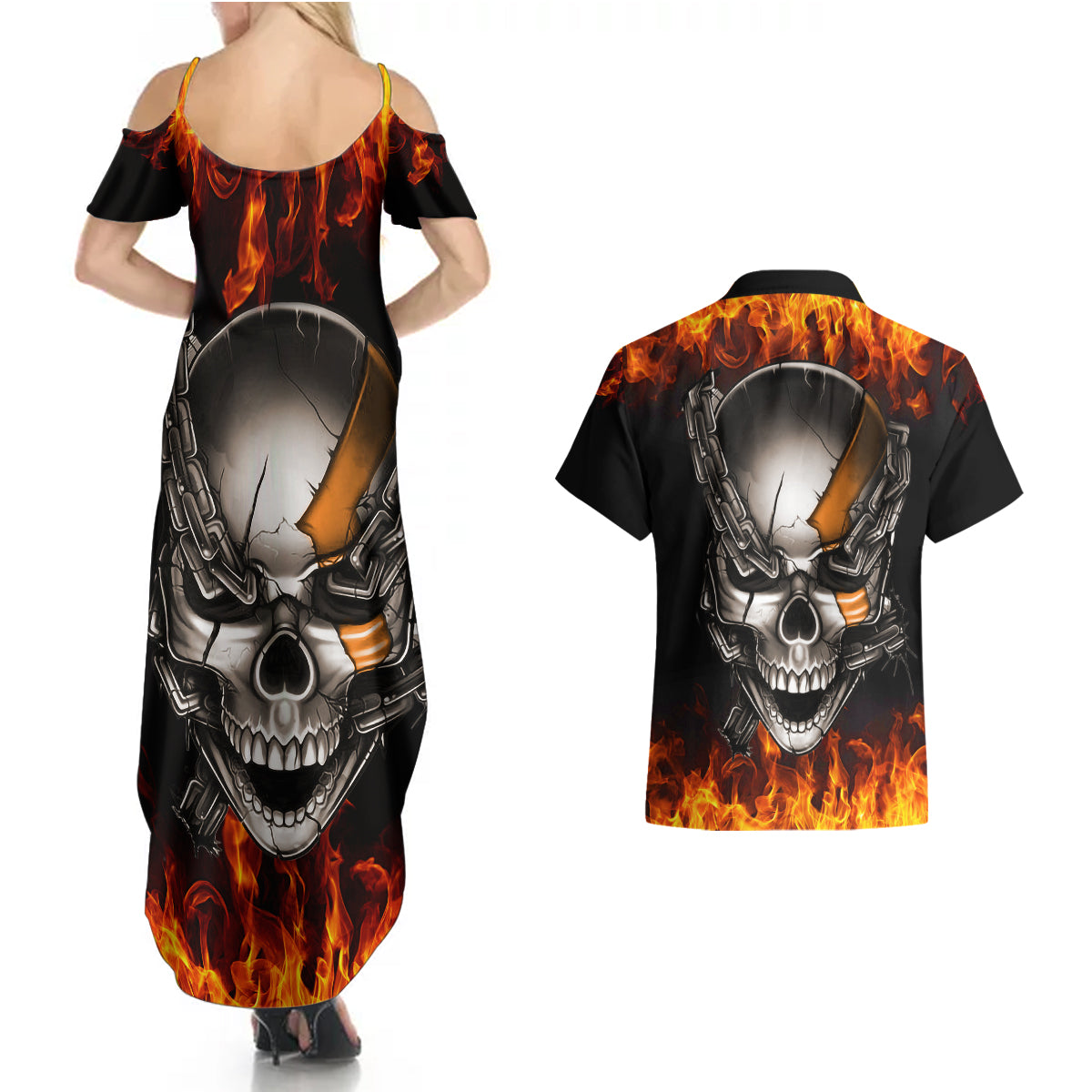 metal-skull-couples-matching-summer-maxi-dress-and-hawaiian-shirt-infernal-chains-in-fiery-abyss
