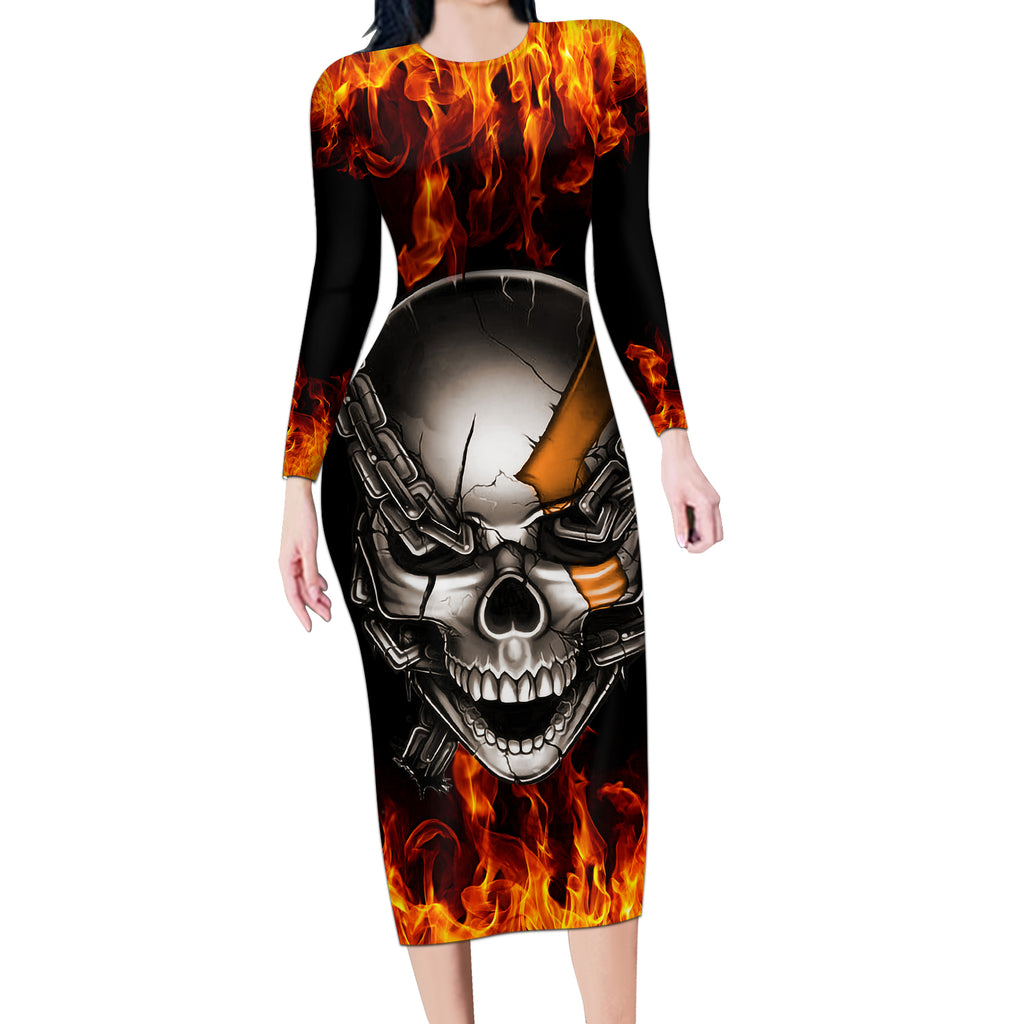 metal-skull-long-sleeve-bodycon-dress-infernal-chains-in-fiery-abyss