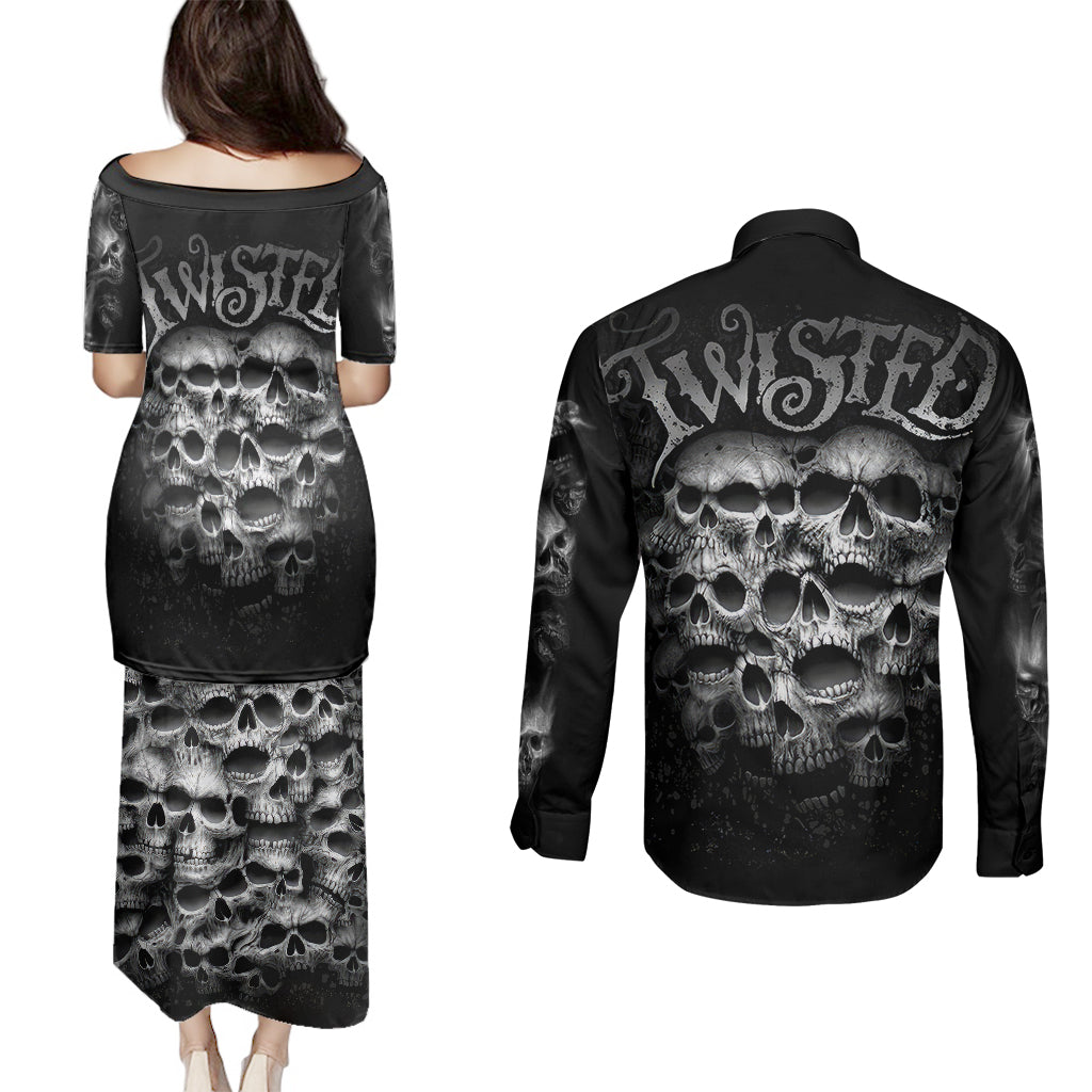 skull-couples-matching-puletasi-dress-and-long-sleeve-button-shirts-twisted-head-skull