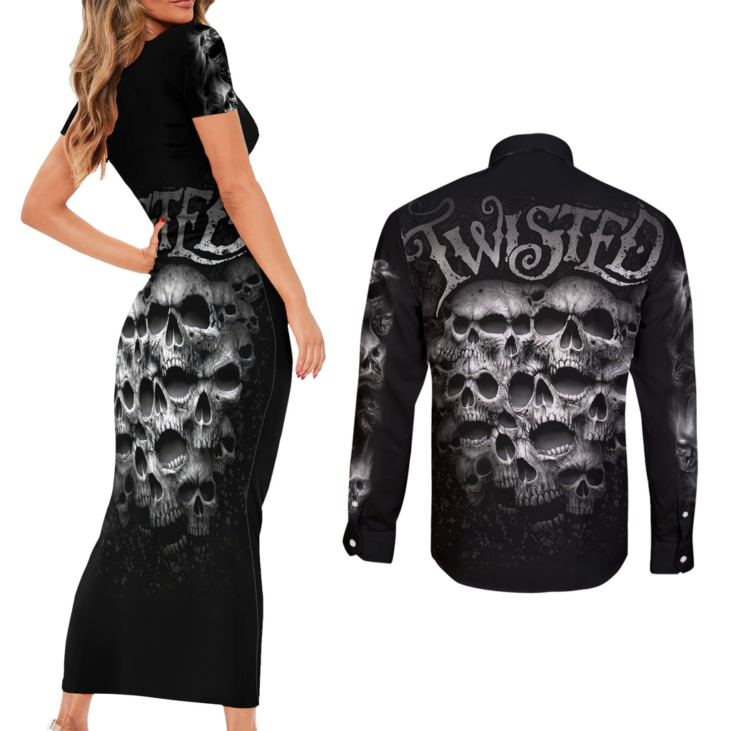 skull-couples-matching-short-sleeve-bodycon-dress-and-long-sleeve-button-shirts-twisted-head-skull
