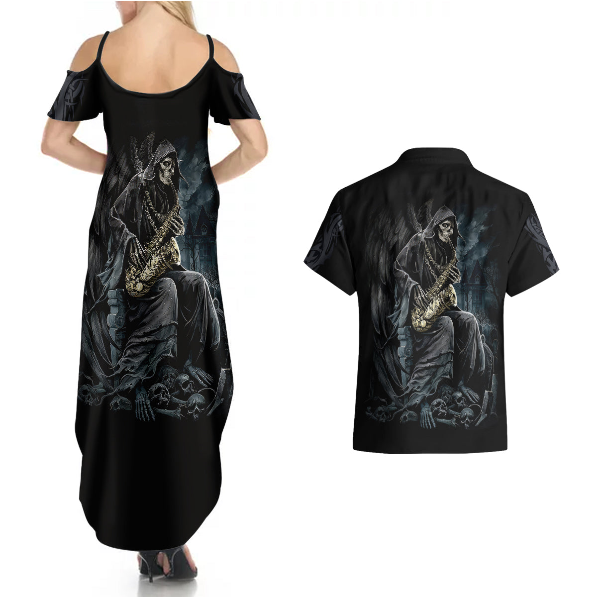 skull-couples-matching-summer-maxi-dress-and-hawaiian-shirt-musician-of-death
