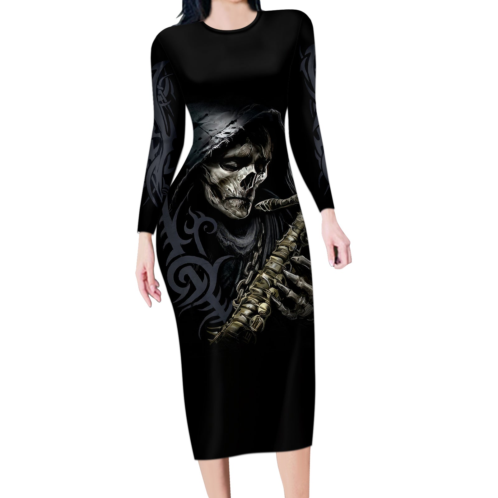 skull-long-sleeve-bodycon-dress-musician-of-death