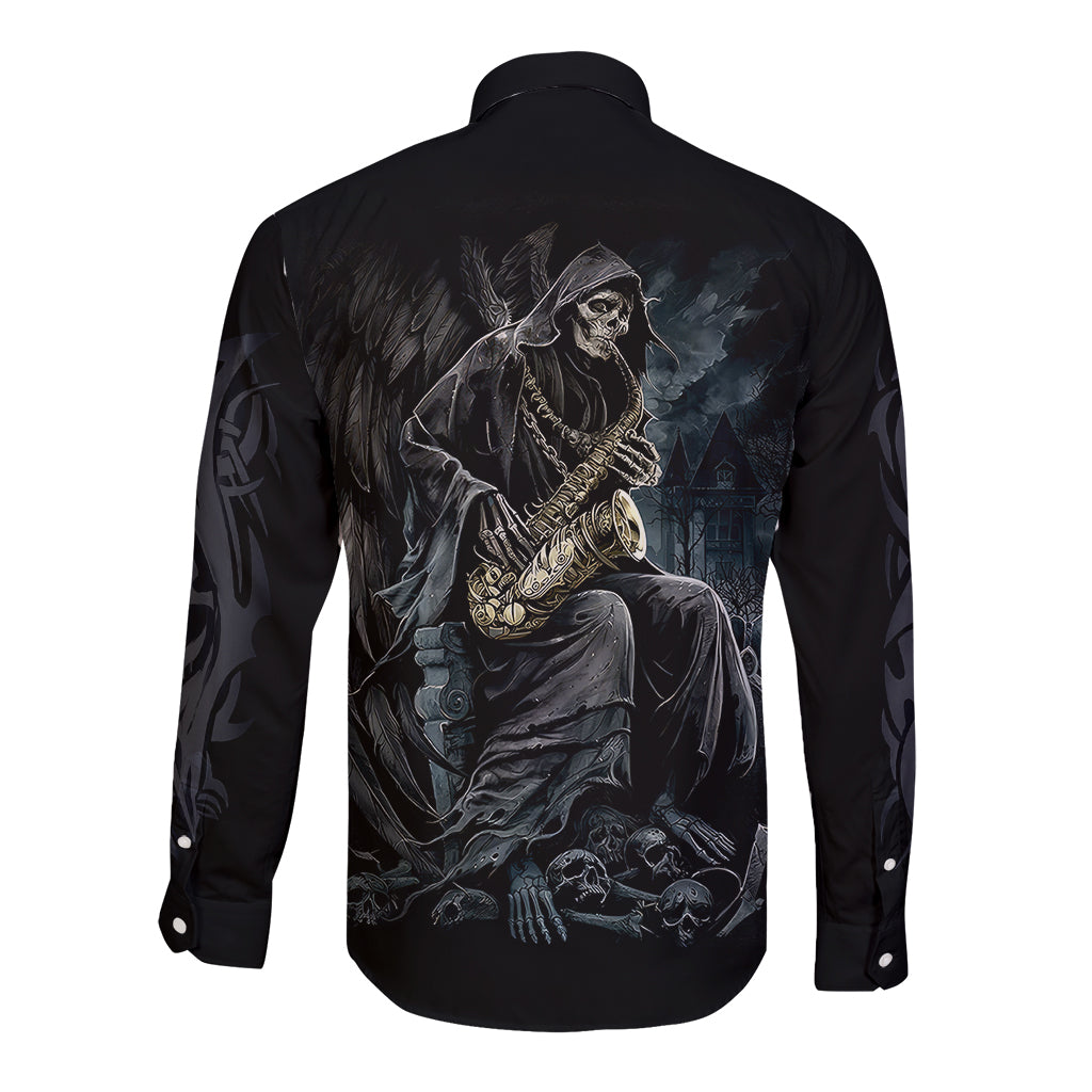 skull-long-sleeve-button-shirt-musician-of-death