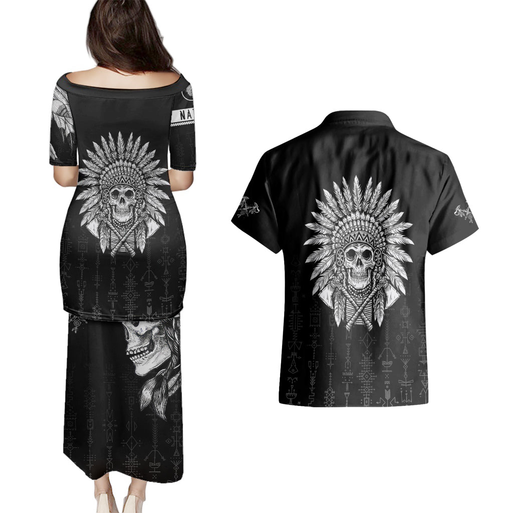 skull-couples-matching-puletasi-dress-and-hawaiian-shirt-chief-skeleton