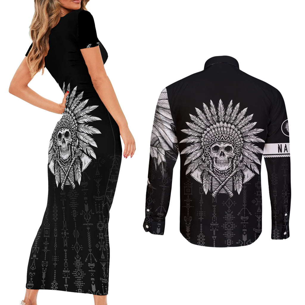 skull-couples-matching-short-sleeve-bodycon-dress-and-long-sleeve-button-shirts-chief-skeleton
