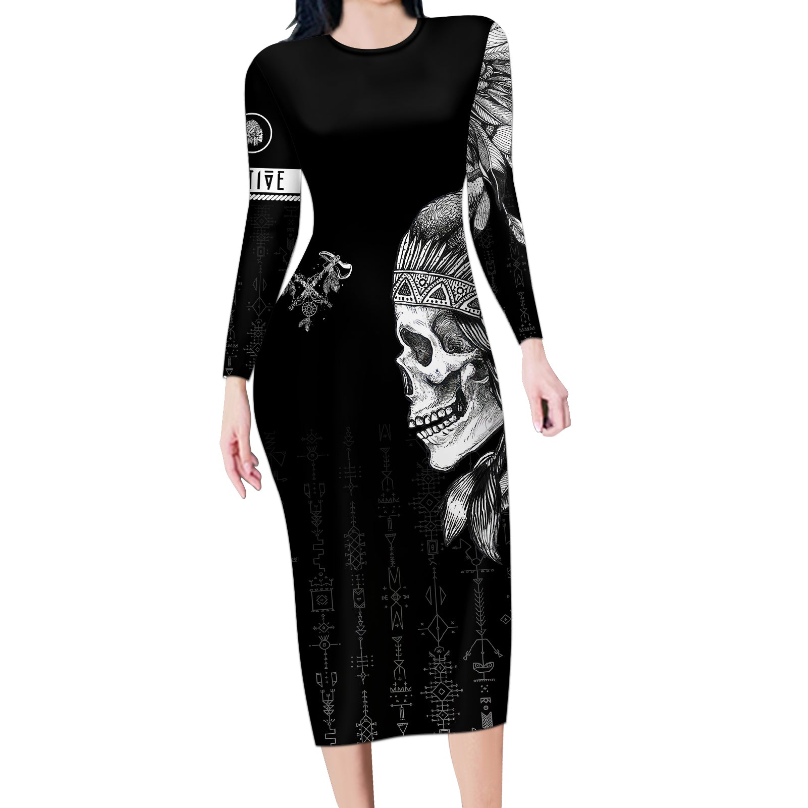 skull-long-sleeve-bodycon-dress-chief-skeleton