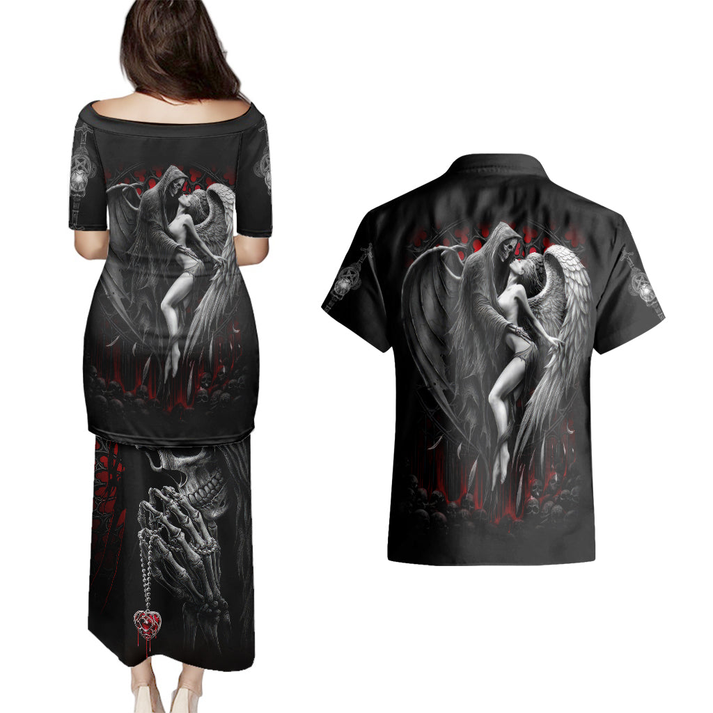 skull-couples-matching-puletasi-dress-and-hawaiian-shirt-death-angel-in-love