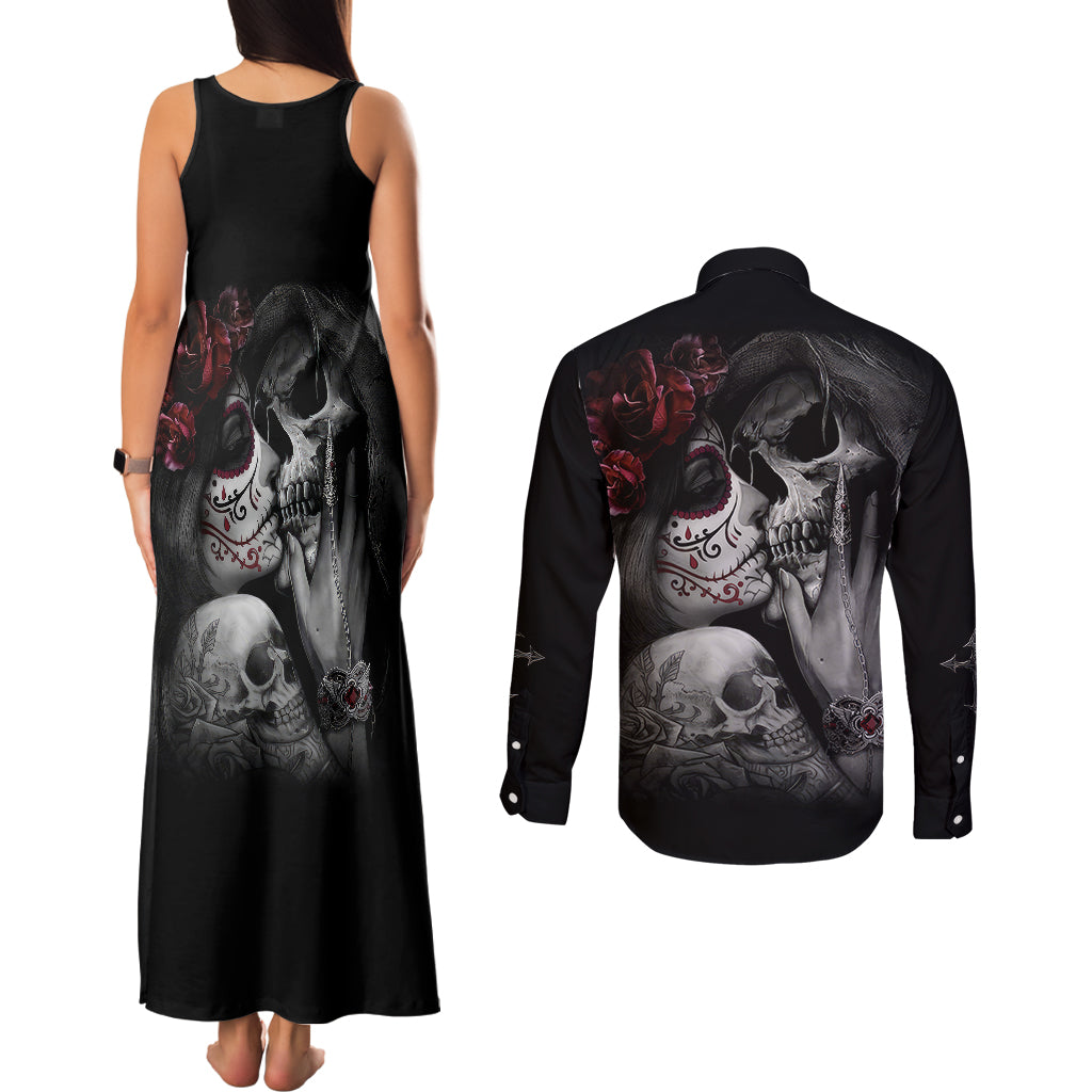 skull-couples-matching-tank-maxi-dress-and-long-sleeve-button-shirts-death-angel-and-da-de-muertos-girl