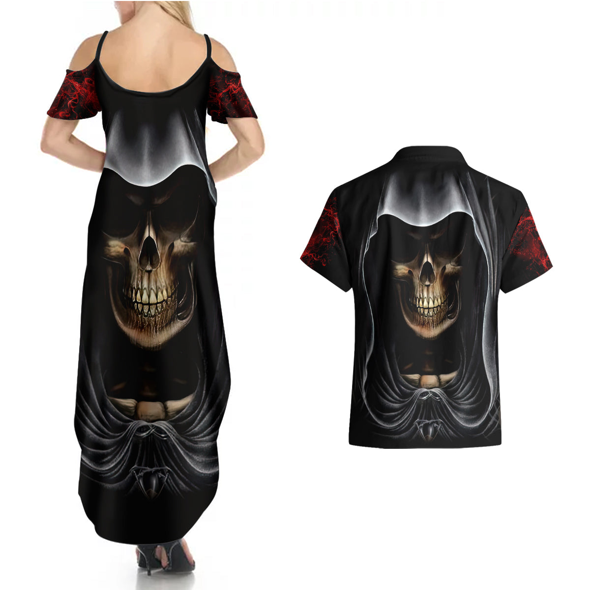 skull-couples-matching-summer-maxi-dress-and-hawaiian-shirt-double-skull-and-death-angel