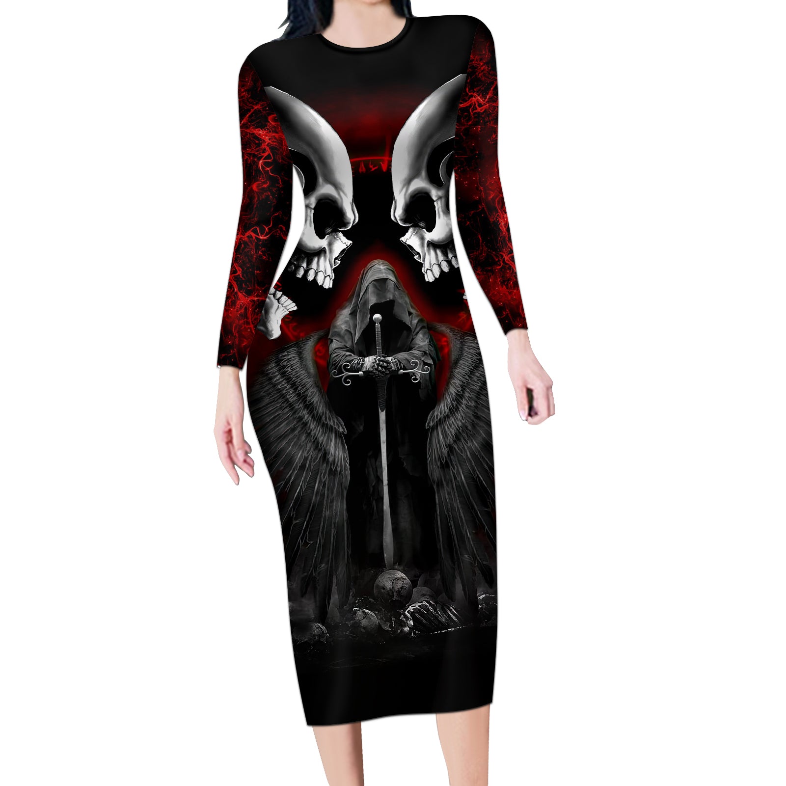 skull-long-sleeve-bodycon-dress-double-skull-and-death-angel