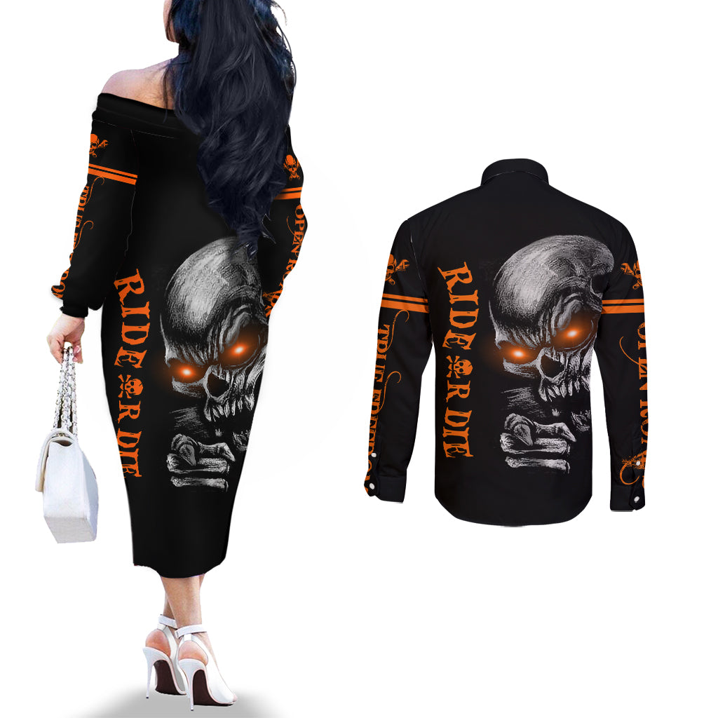 skull-couples-matching-off-the-shoulder-long-sleeve-dress-and-long-sleeve-button-shirts-ride-or-die