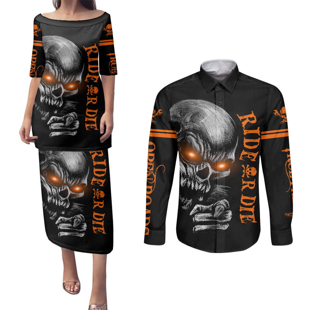 skull-couples-matching-puletasi-dress-and-long-sleeve-button-shirts-ride-or-die