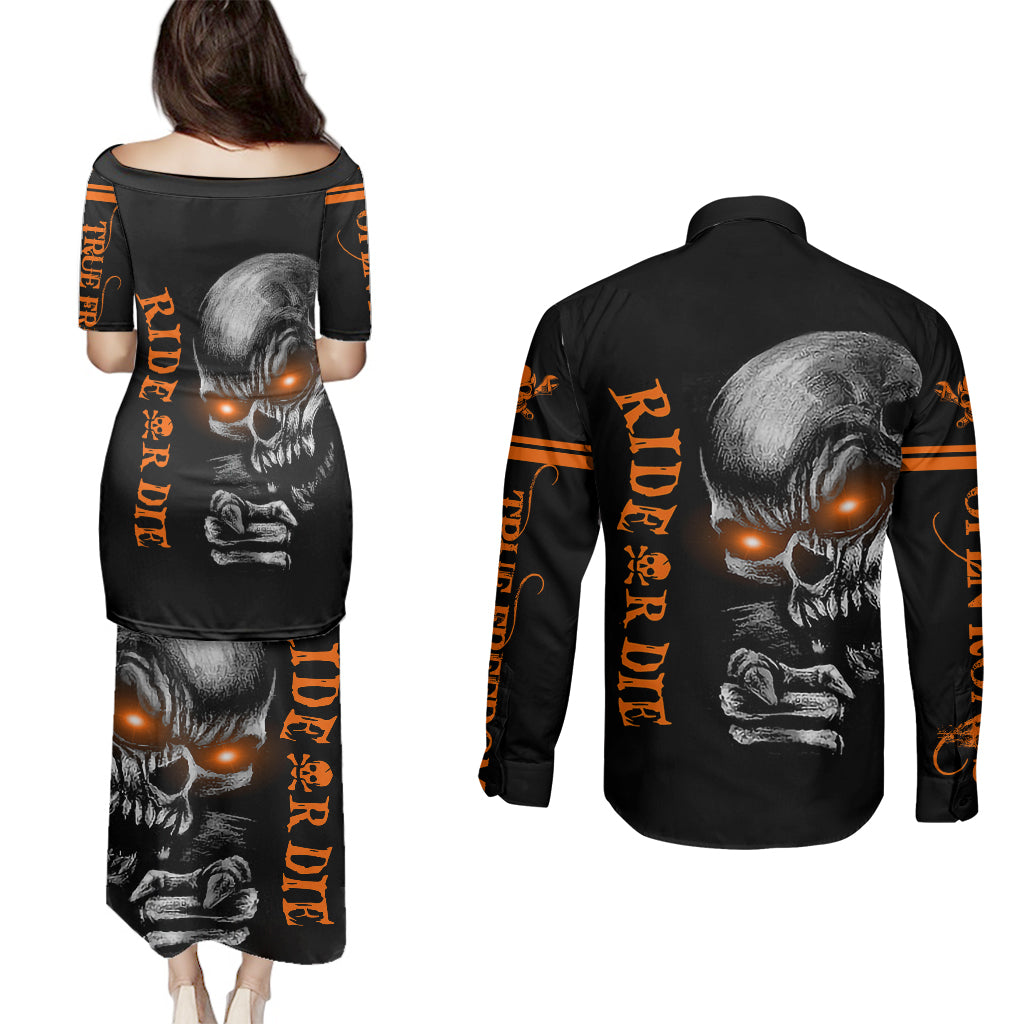 skull-couples-matching-puletasi-dress-and-long-sleeve-button-shirts-ride-or-die