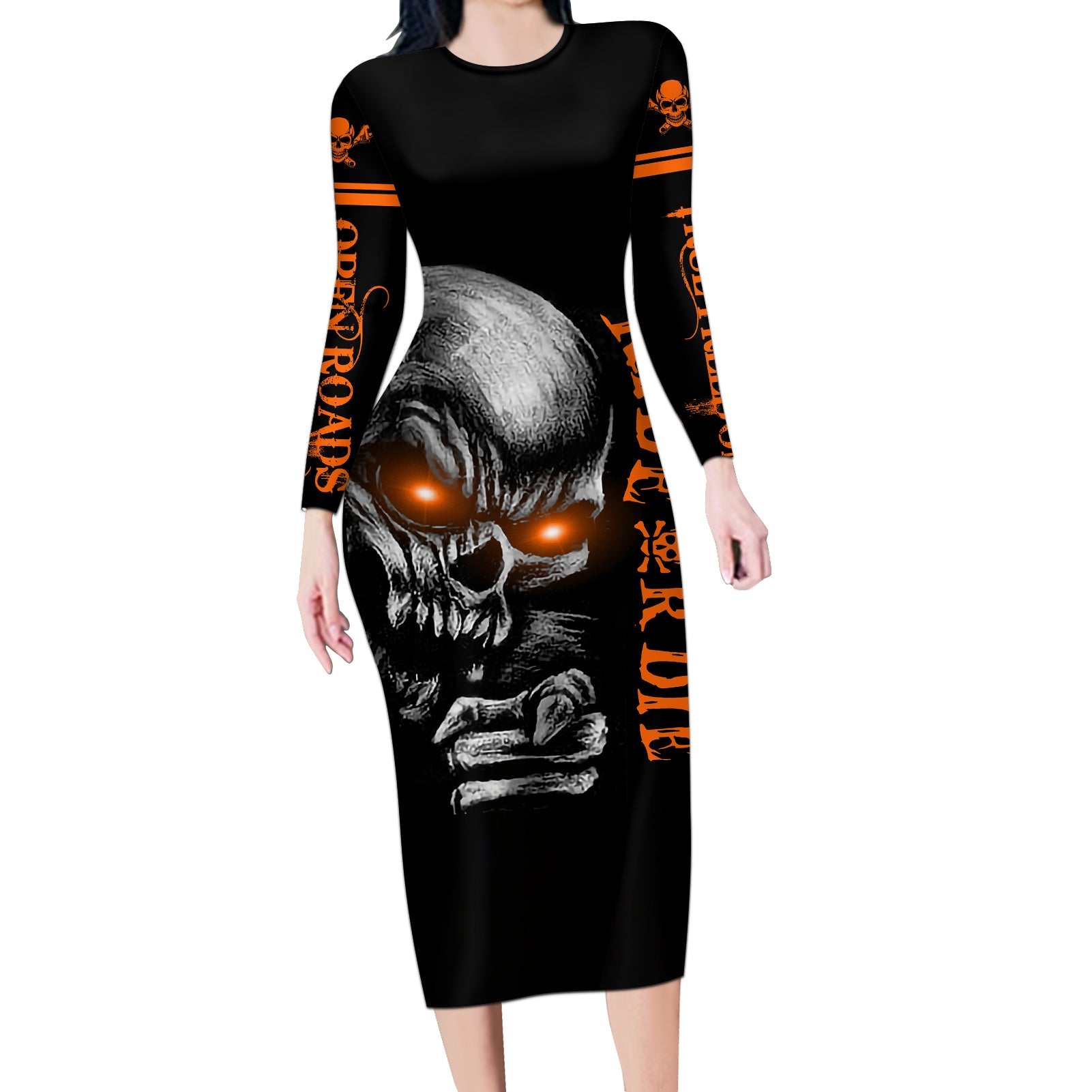 skull-long-sleeve-bodycon-dress-ride-or-die