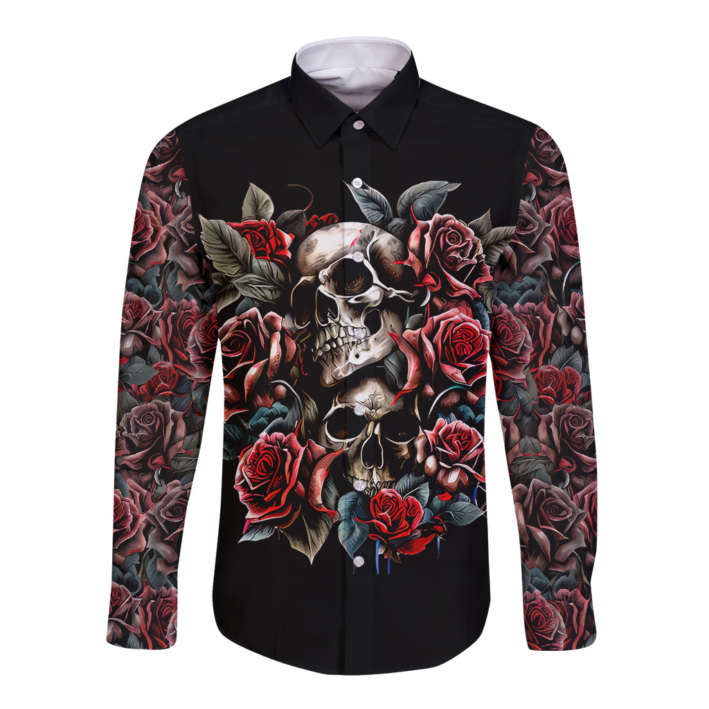 skull-long-sleeve-button-shirt-red-rose