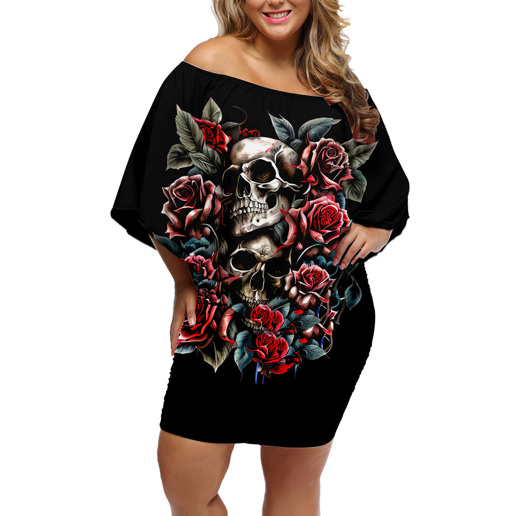 skull-off-shoulder-short-dress-red-rose