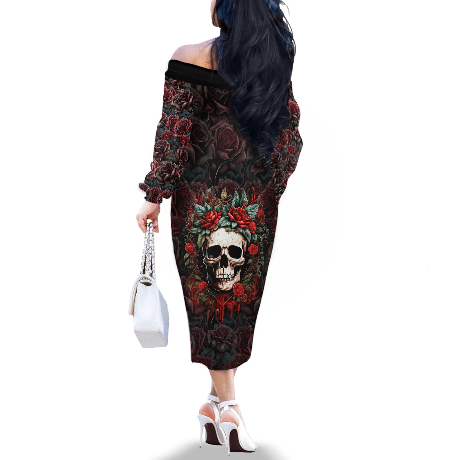 skull-off-the-shoulder-long-sleeve-dress-red-rose