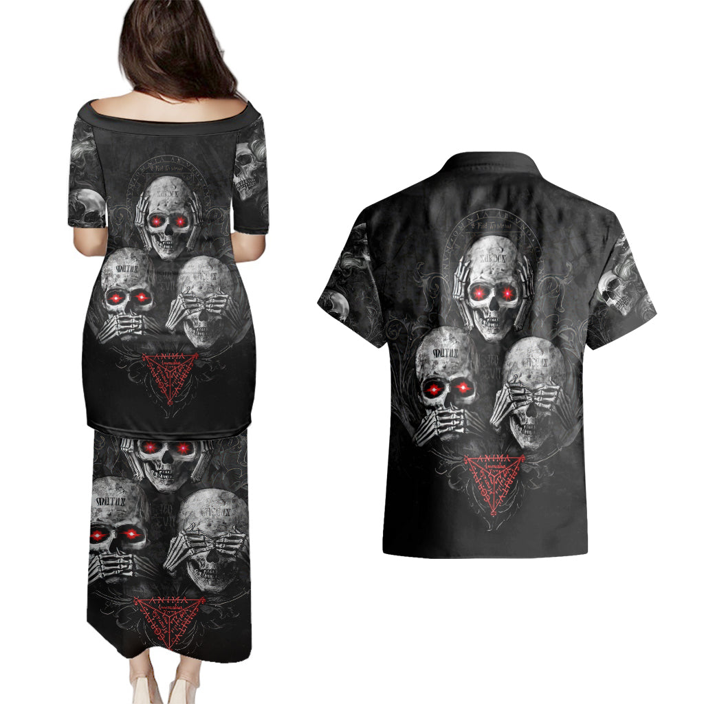 skull-couples-matching-puletasi-dress-and-hawaiian-shirt-no-see-no-hear-no-speak-evil