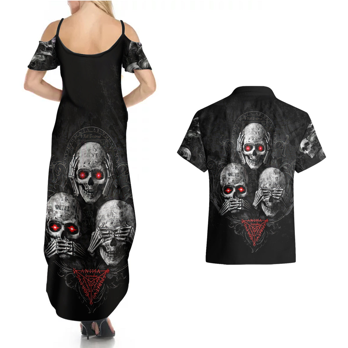 skull-couples-matching-summer-maxi-dress-and-hawaiian-shirt-no-see-no-hear-no-speak-evil