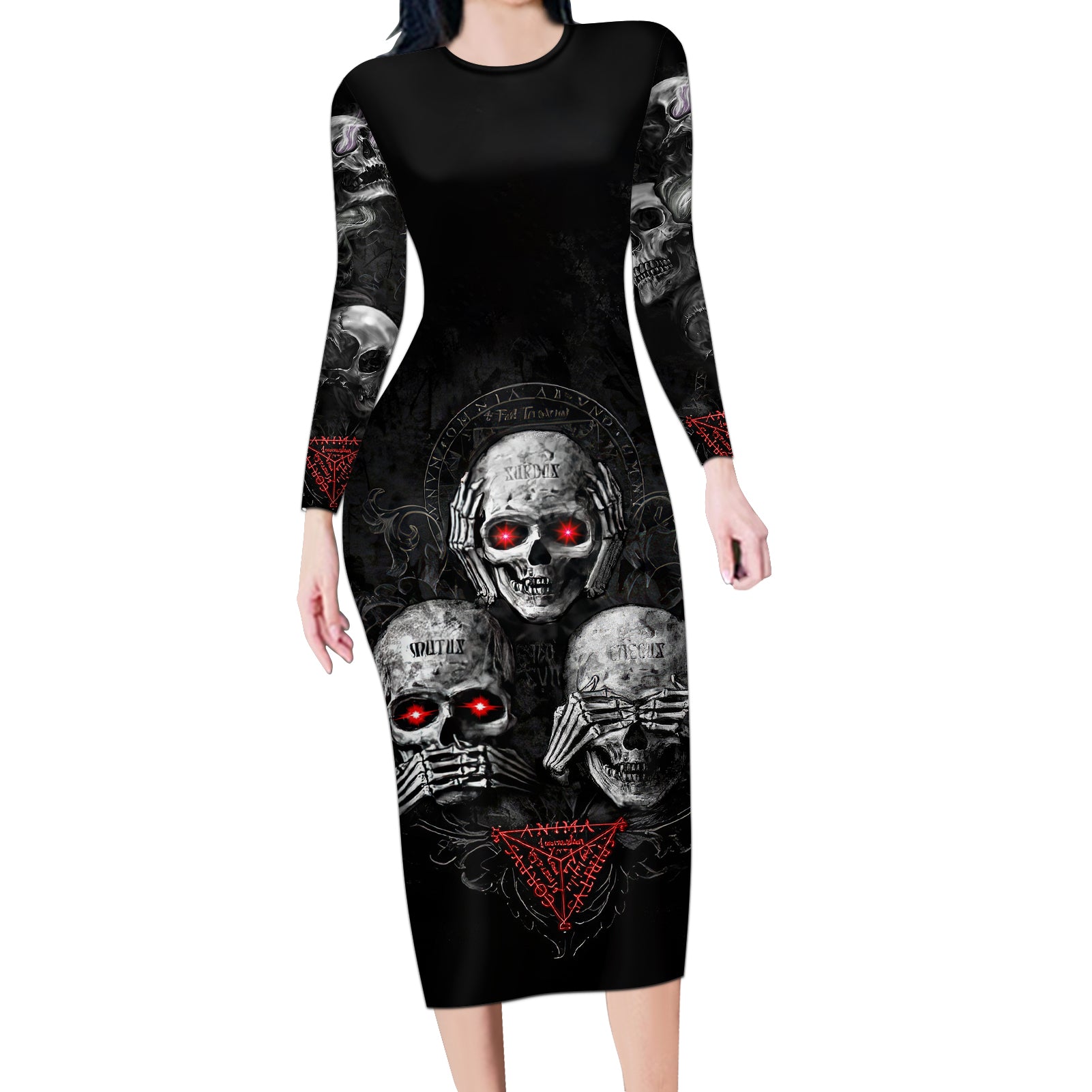 skull-long-sleeve-bodycon-dress-no-see-no-hear-no-speak-evil