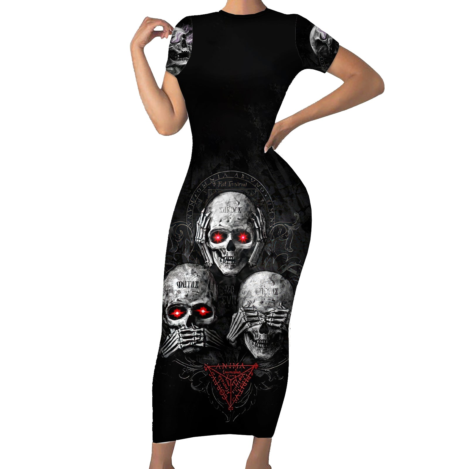 skull-short-sleeve-bodycon-dress-no-see-no-hear-no-speak-evil