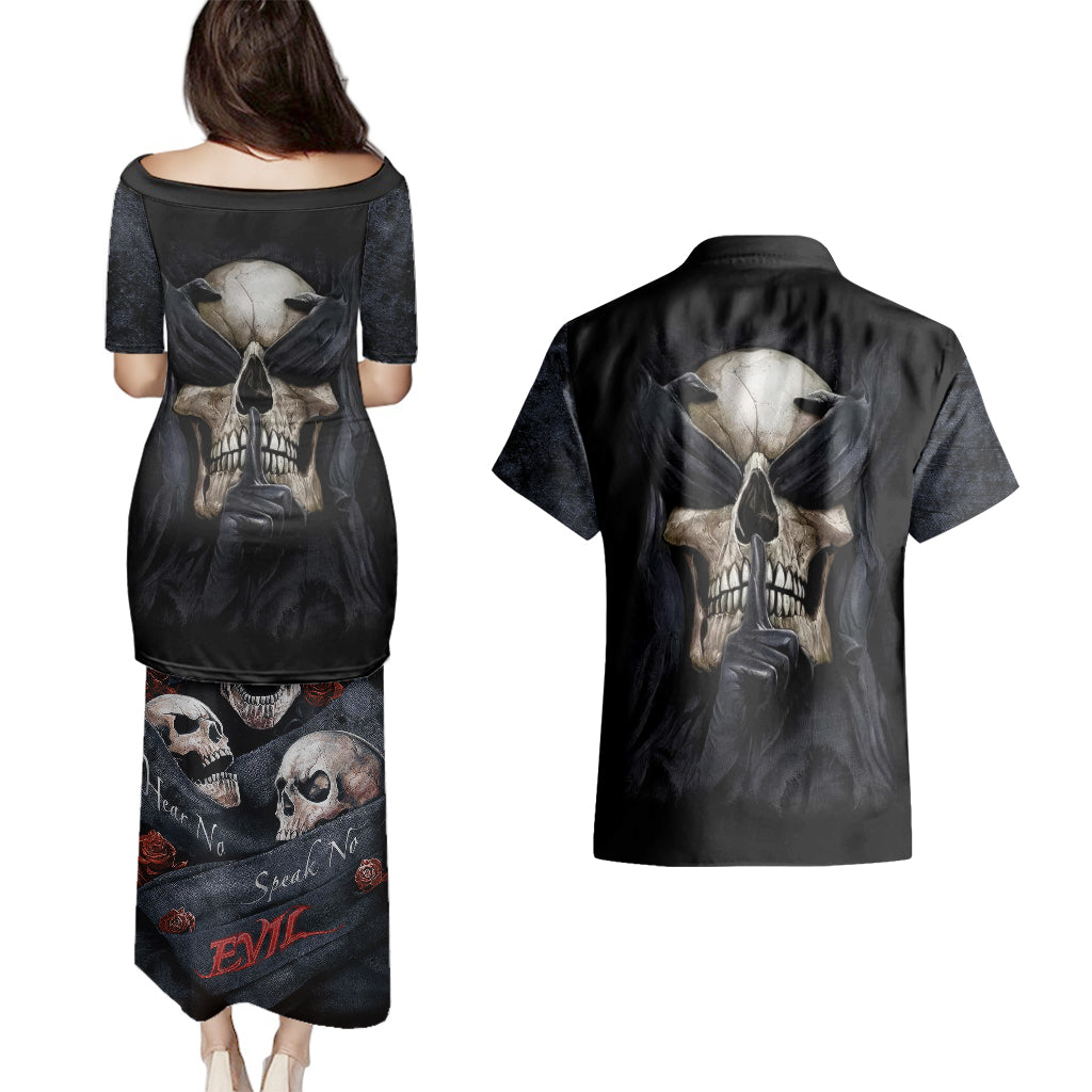 skull-couples-matching-puletasi-dress-and-hawaiian-shirt-no-see-evil-red-rose-jean