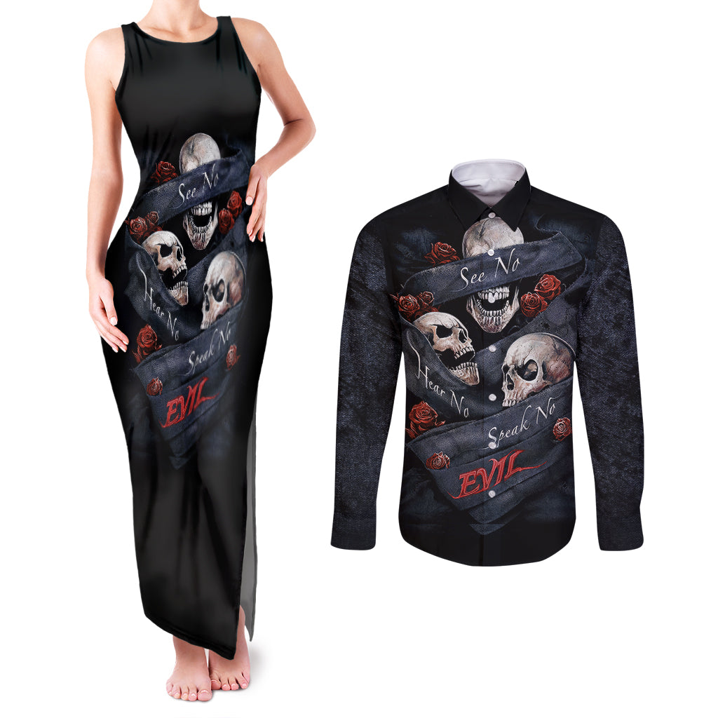 skull-couples-matching-tank-maxi-dress-and-long-sleeve-button-shirts-no-see-evil-red-rose-jean