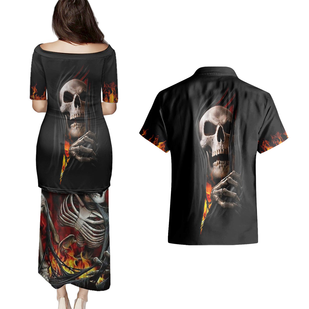 skull-couples-matching-puletasi-dress-and-hawaiian-shirt-skeleton-ripped-inside-flame