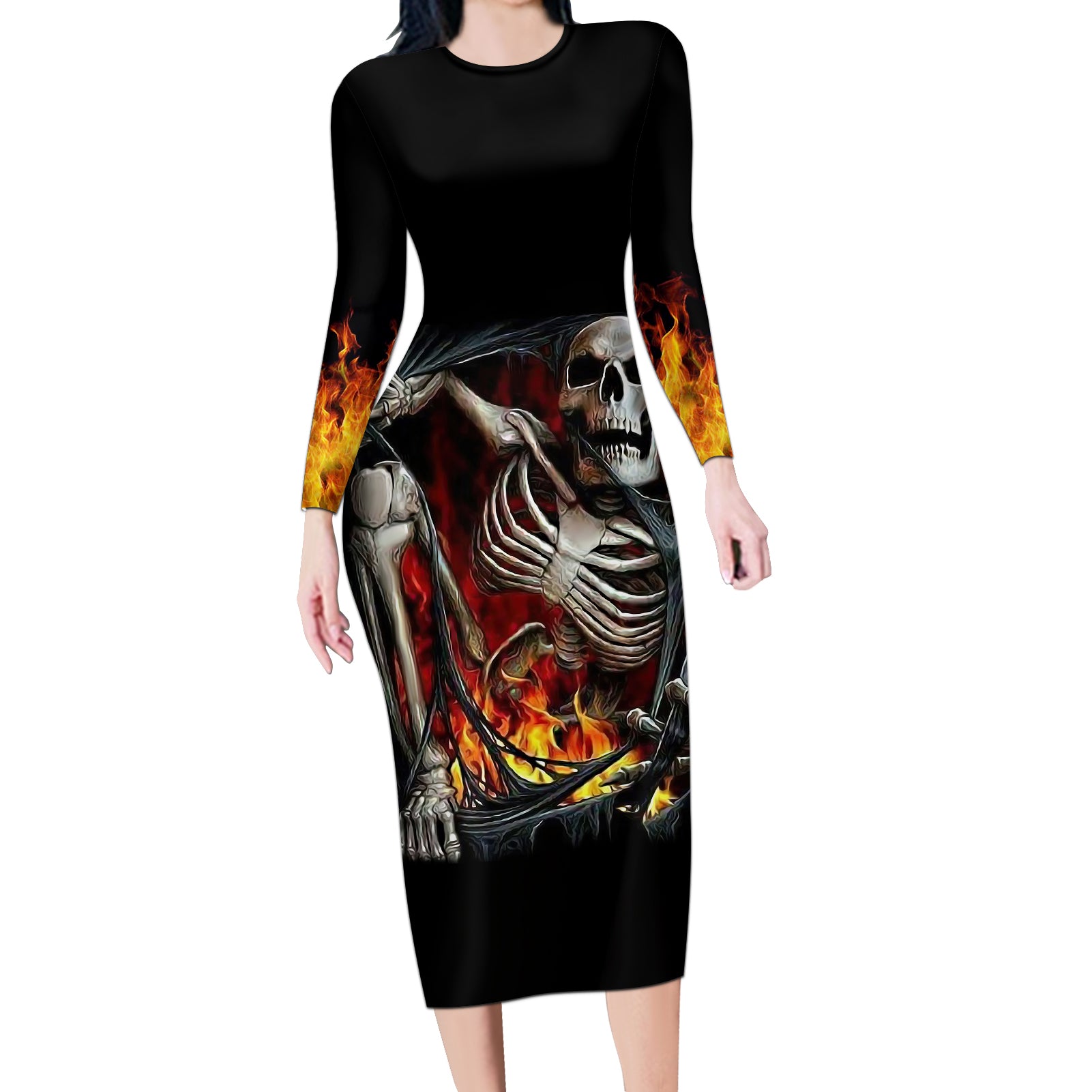 skull-long-sleeve-bodycon-dress-skeleton-ripped-inside-flame