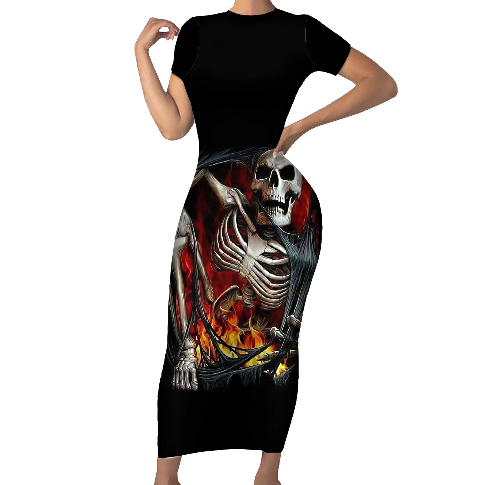 skull-short-sleeve-bodycon-dress-skeleton-ripped-inside-flame