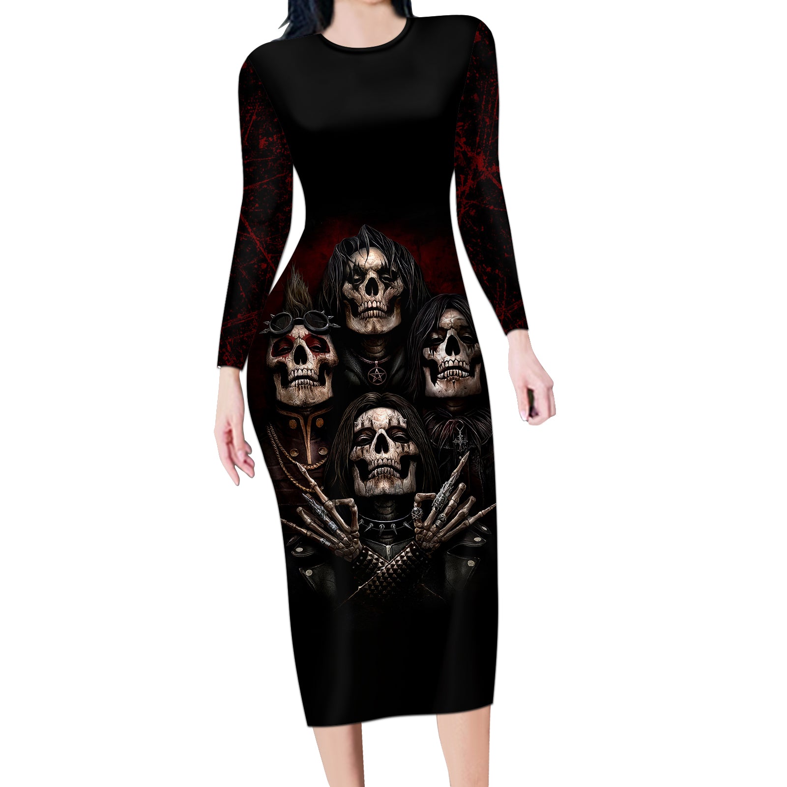 skull-long-sleeve-bodycon-dress-boy-band-queen