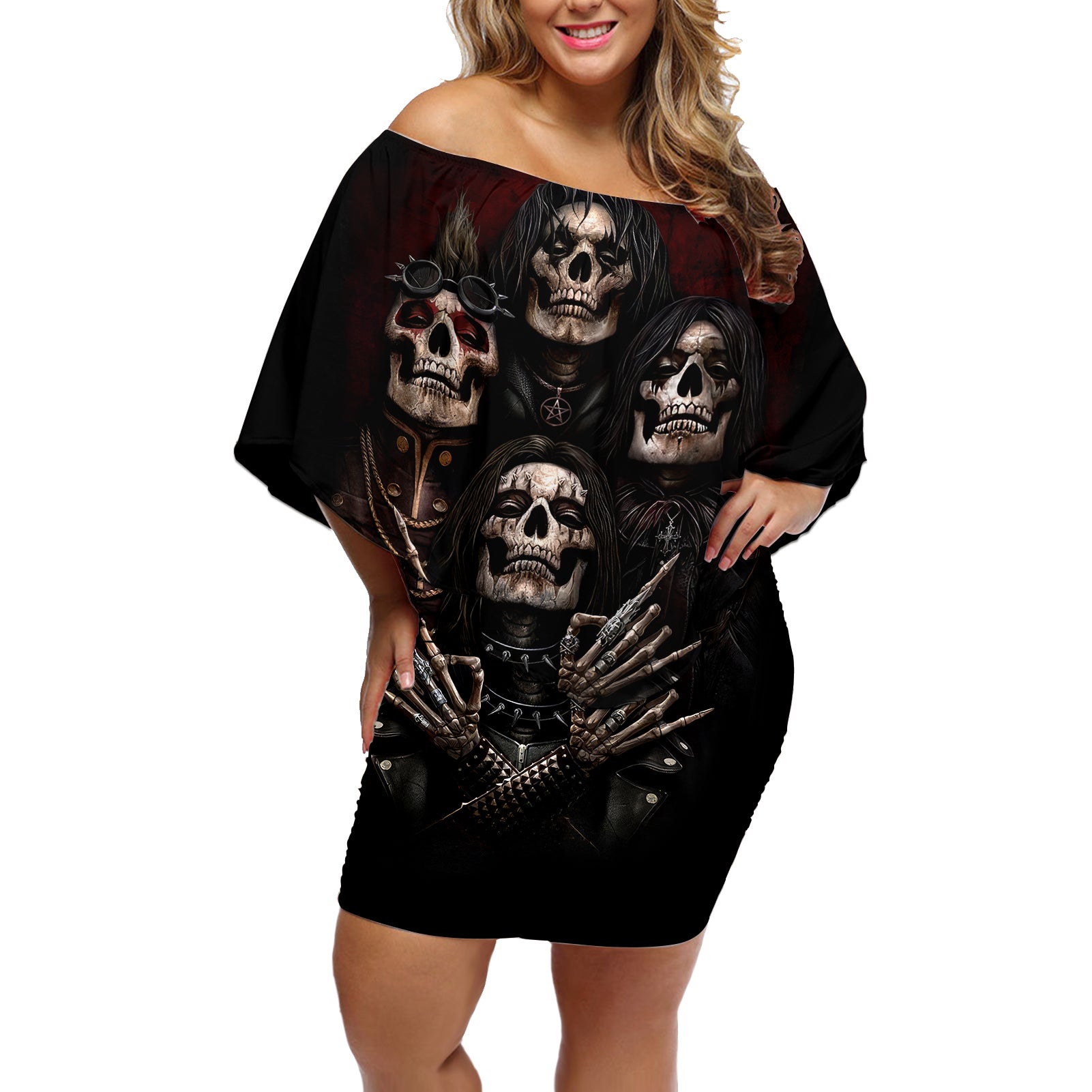 skull-off-shoulder-short-dress-boy-band-queen