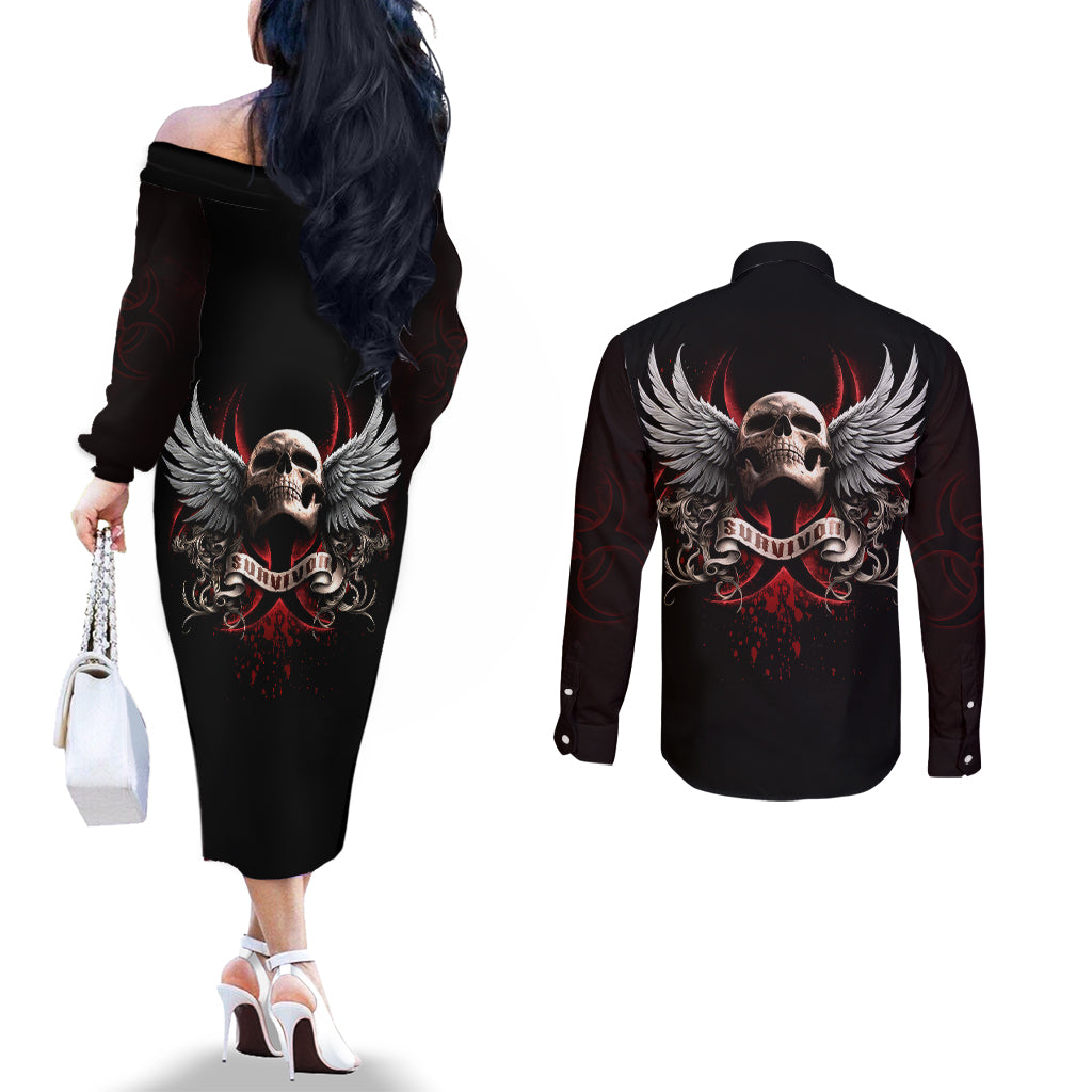 skull-couples-matching-off-the-shoulder-long-sleeve-dress-and-long-sleeve-button-shirts-blood-skull-survivor