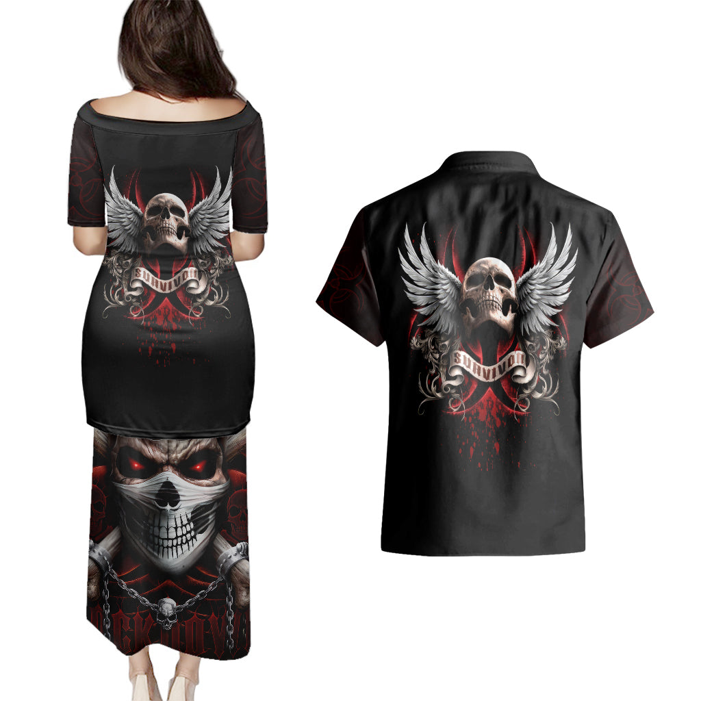 skull-couples-matching-puletasi-dress-and-hawaiian-shirt-blood-skull-survivor
