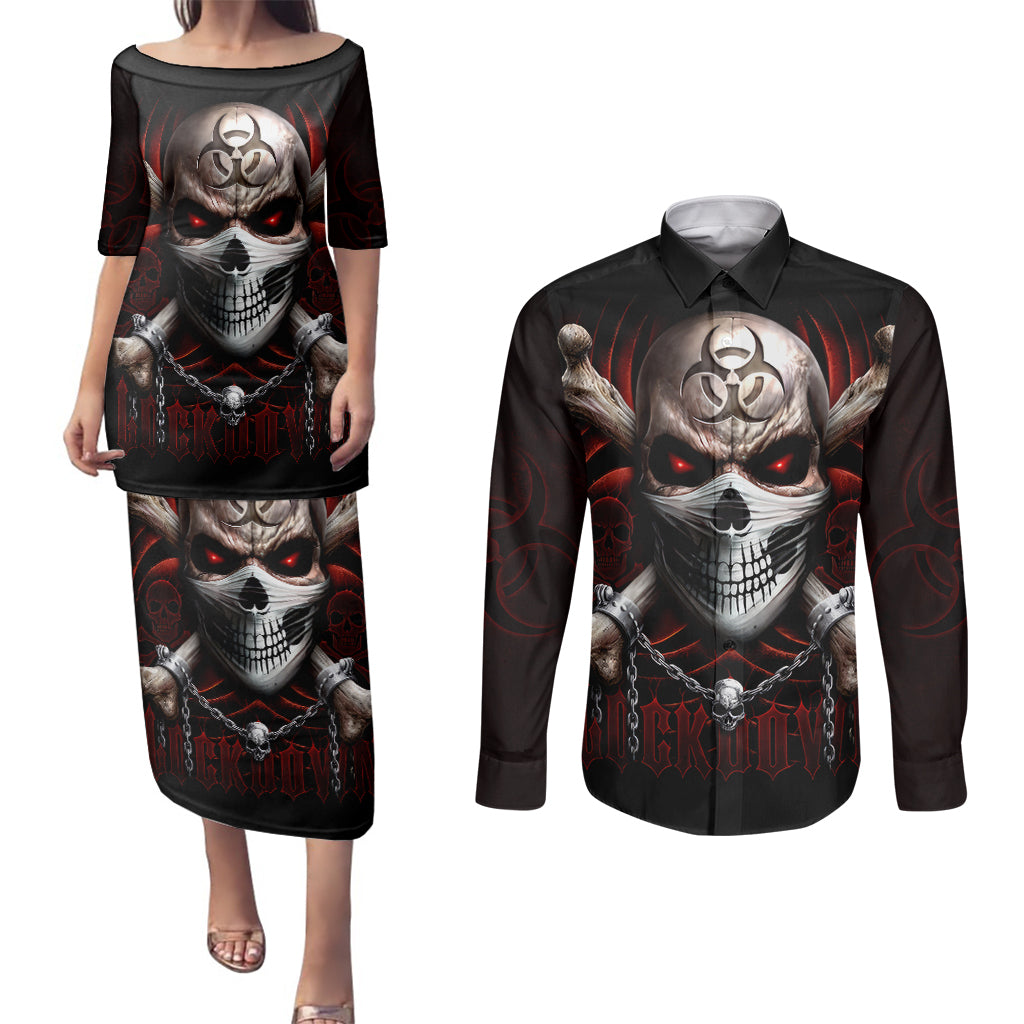 skull-couples-matching-puletasi-dress-and-long-sleeve-button-shirts-blood-skull-survivor