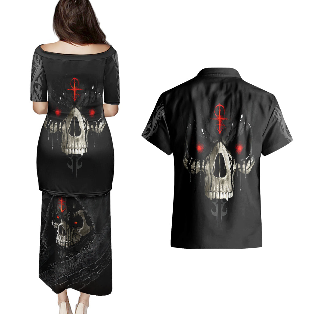 skull-couples-matching-puletasi-dress-and-hawaiian-shirt-black-reaper
