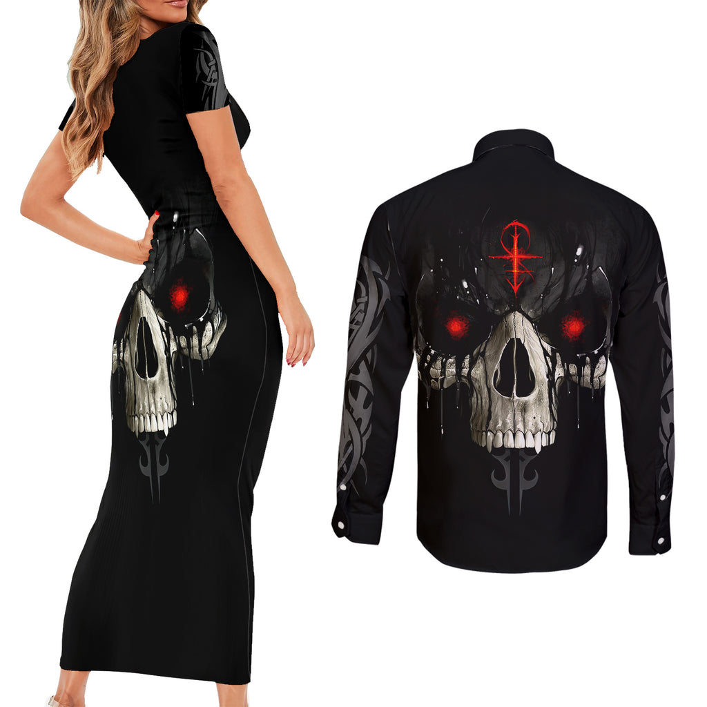 skull-couples-matching-short-sleeve-bodycon-dress-and-long-sleeve-button-shirts-black-reaper