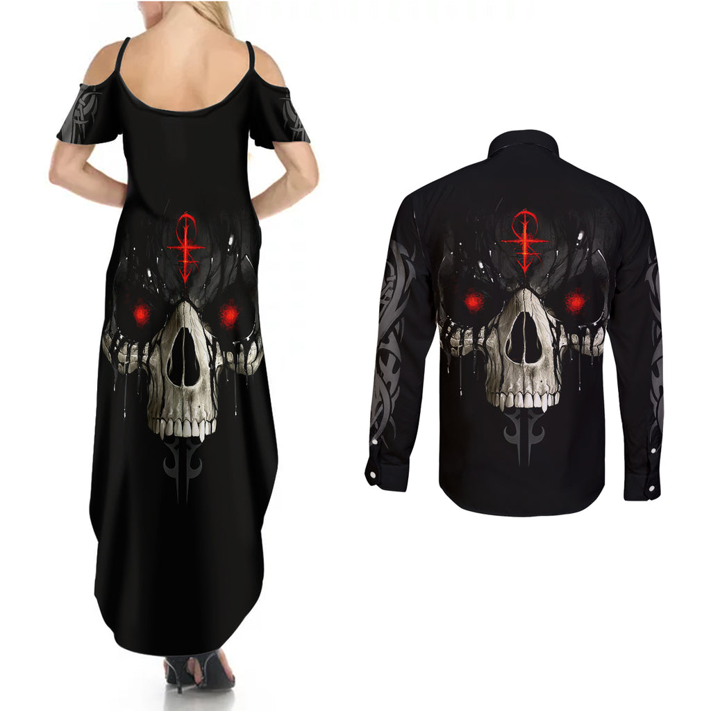 skull-couples-matching-summer-maxi-dress-and-long-sleeve-button-shirts-black-reaper