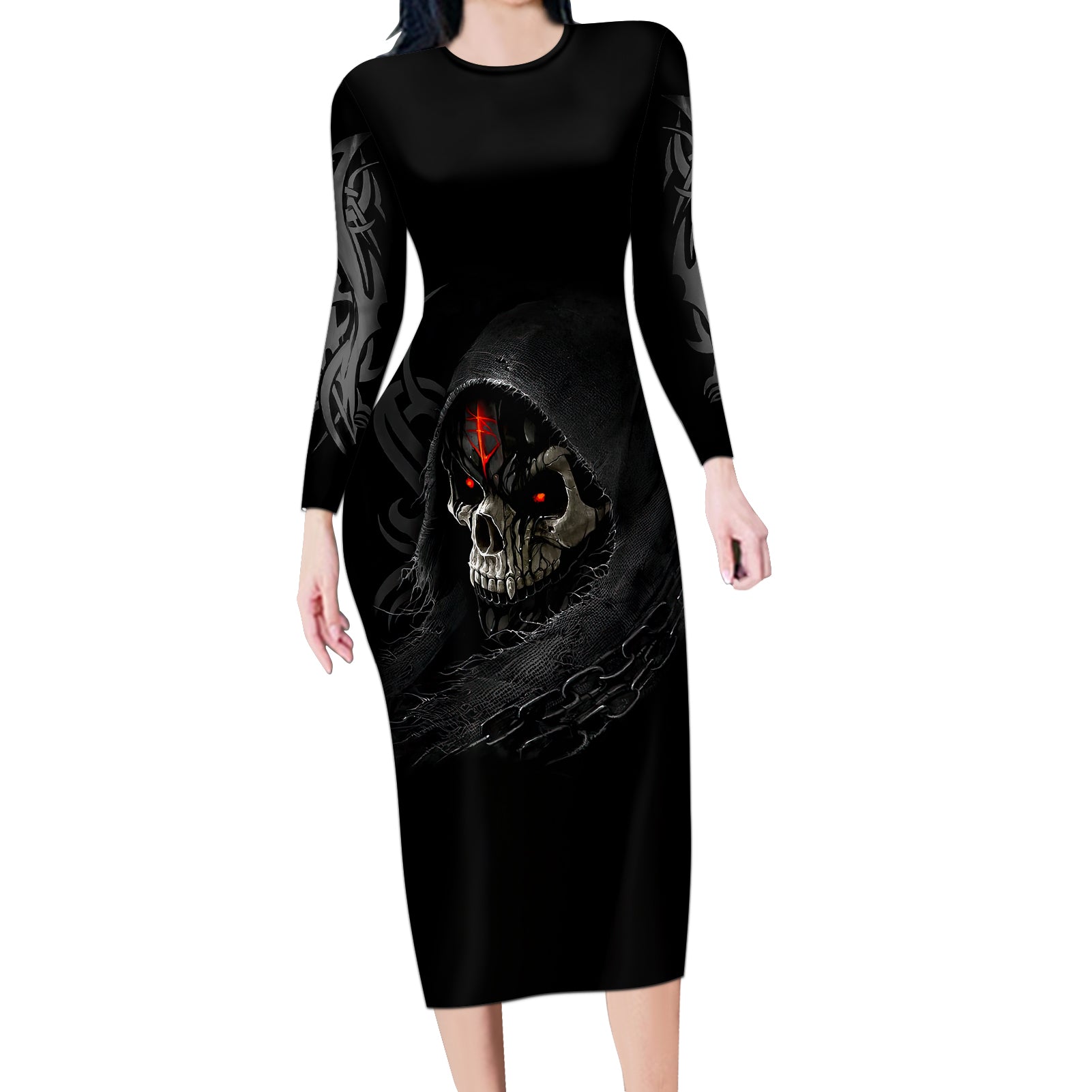 skull-long-sleeve-bodycon-dress-black-reaper
