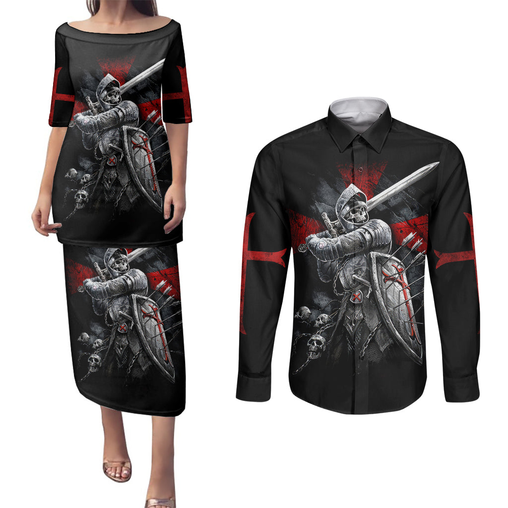 skull-couples-matching-puletasi-dress-and-long-sleeve-button-shirts-death-skull-crusader