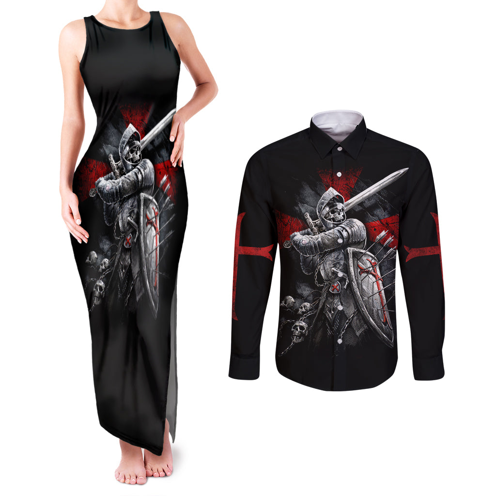 skull-couples-matching-tank-maxi-dress-and-long-sleeve-button-shirts-death-skull-crusader