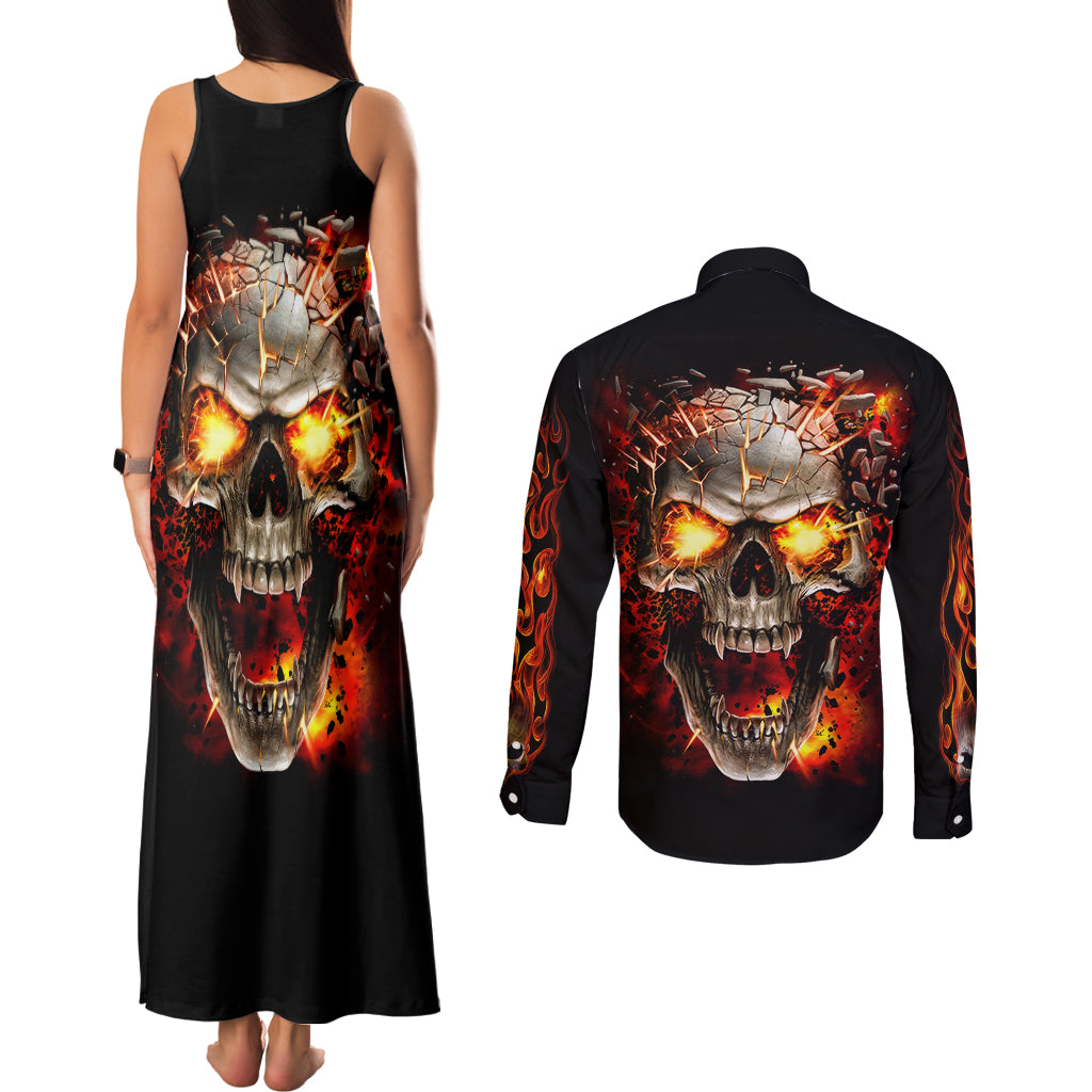 skull-couples-matching-tank-maxi-dress-and-long-sleeve-button-shirts-fire-skull-tattoo-scream