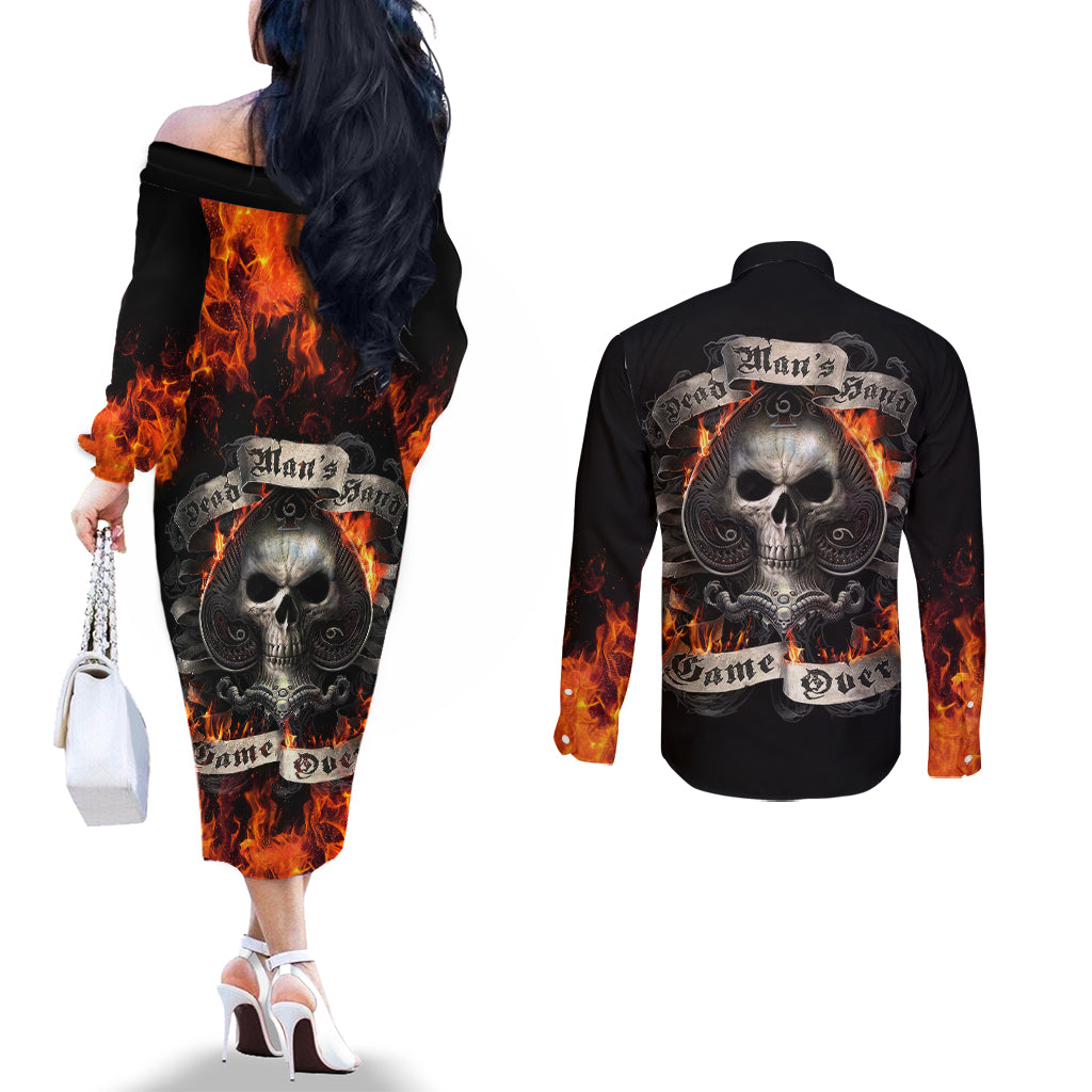 skull-couples-matching-off-the-shoulder-long-sleeve-dress-and-long-sleeve-button-shirts-gambling-death-fire