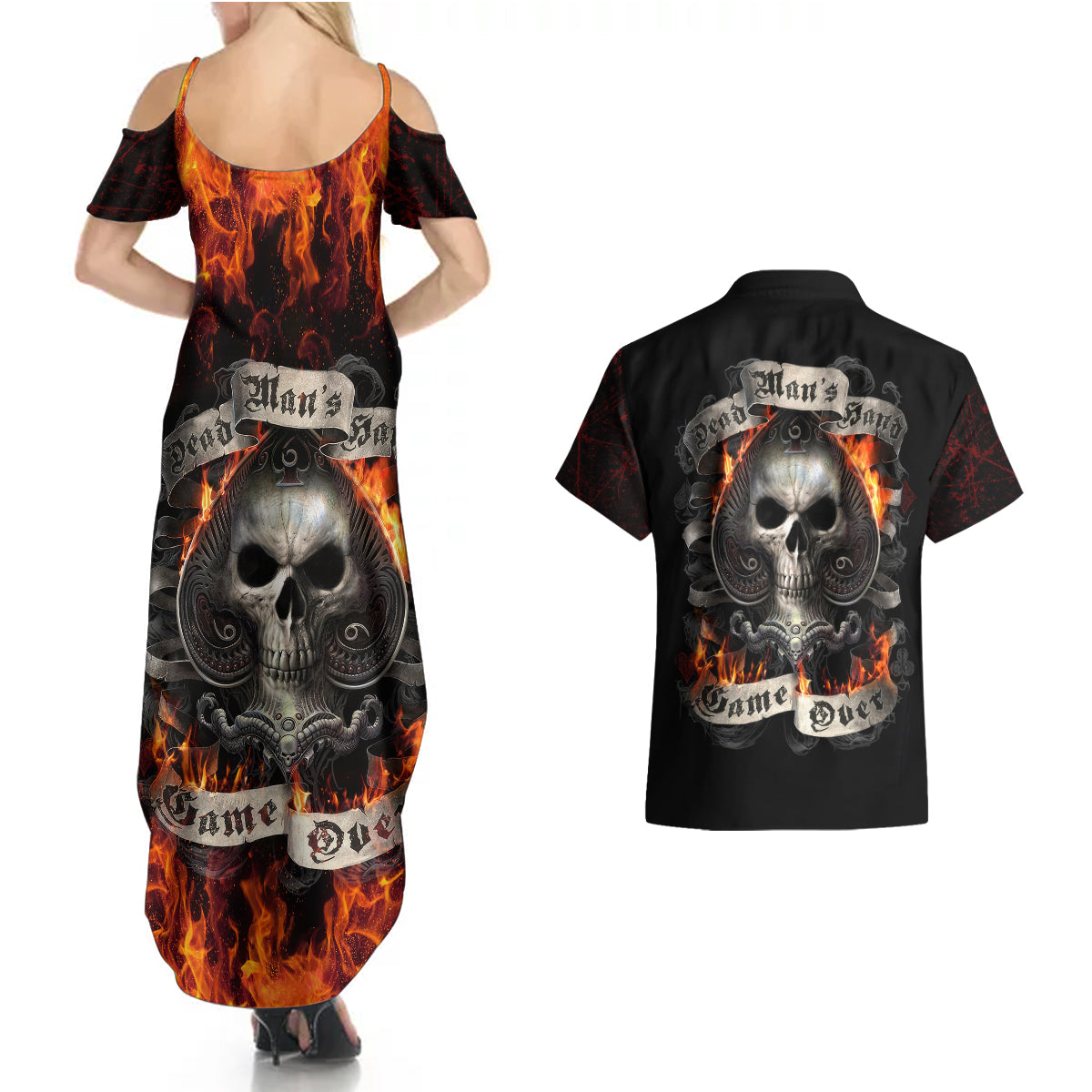skull-couples-matching-summer-maxi-dress-and-hawaiian-shirt-gambling-death-fire