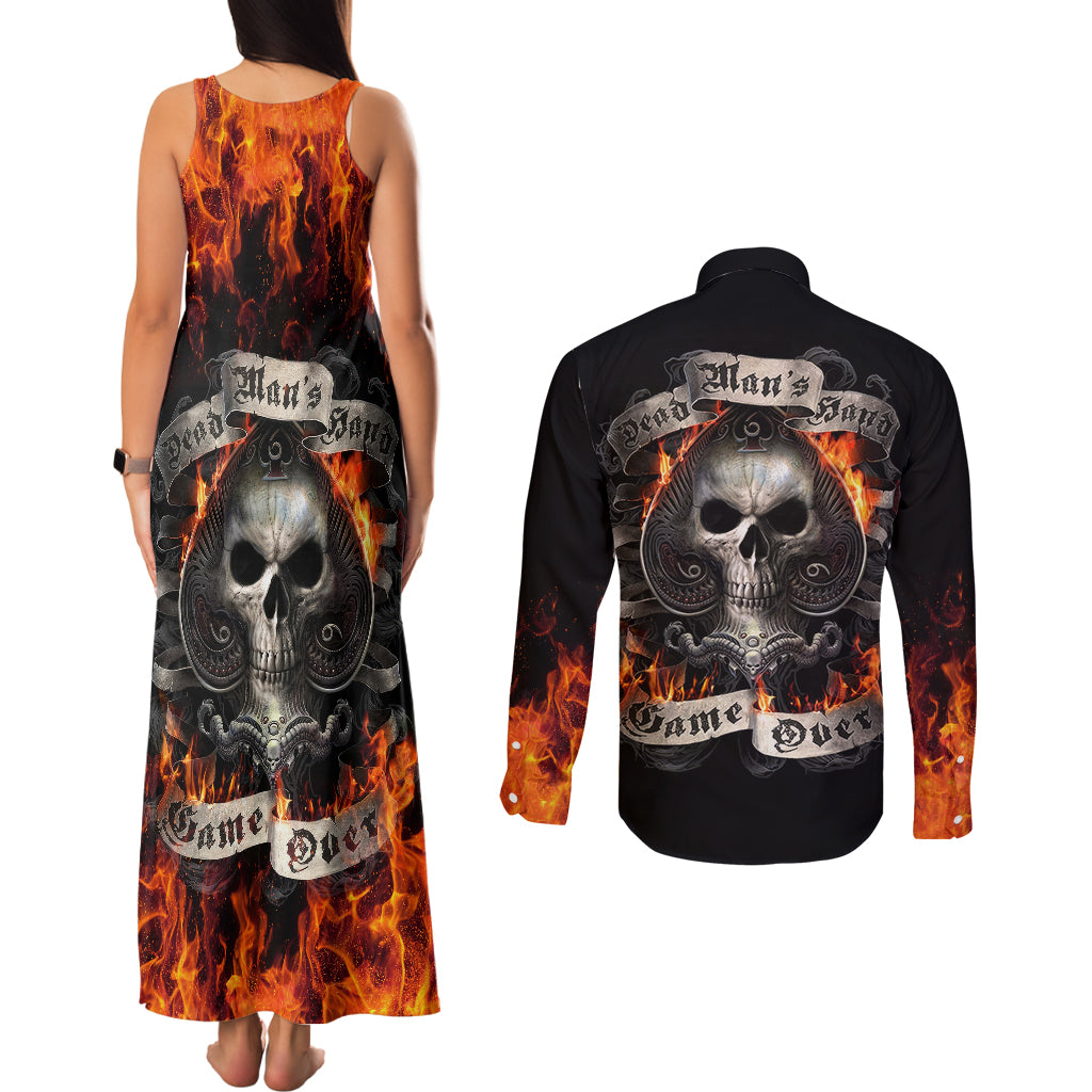 skull-couples-matching-tank-maxi-dress-and-long-sleeve-button-shirts-gambling-death-fire
