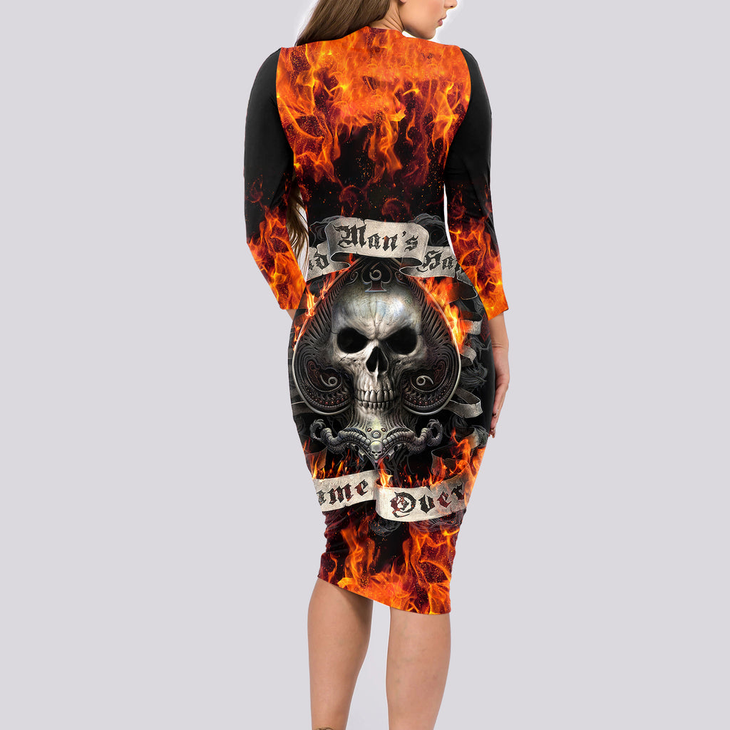 skull-long-sleeve-bodycon-dress-gambling-death-fire