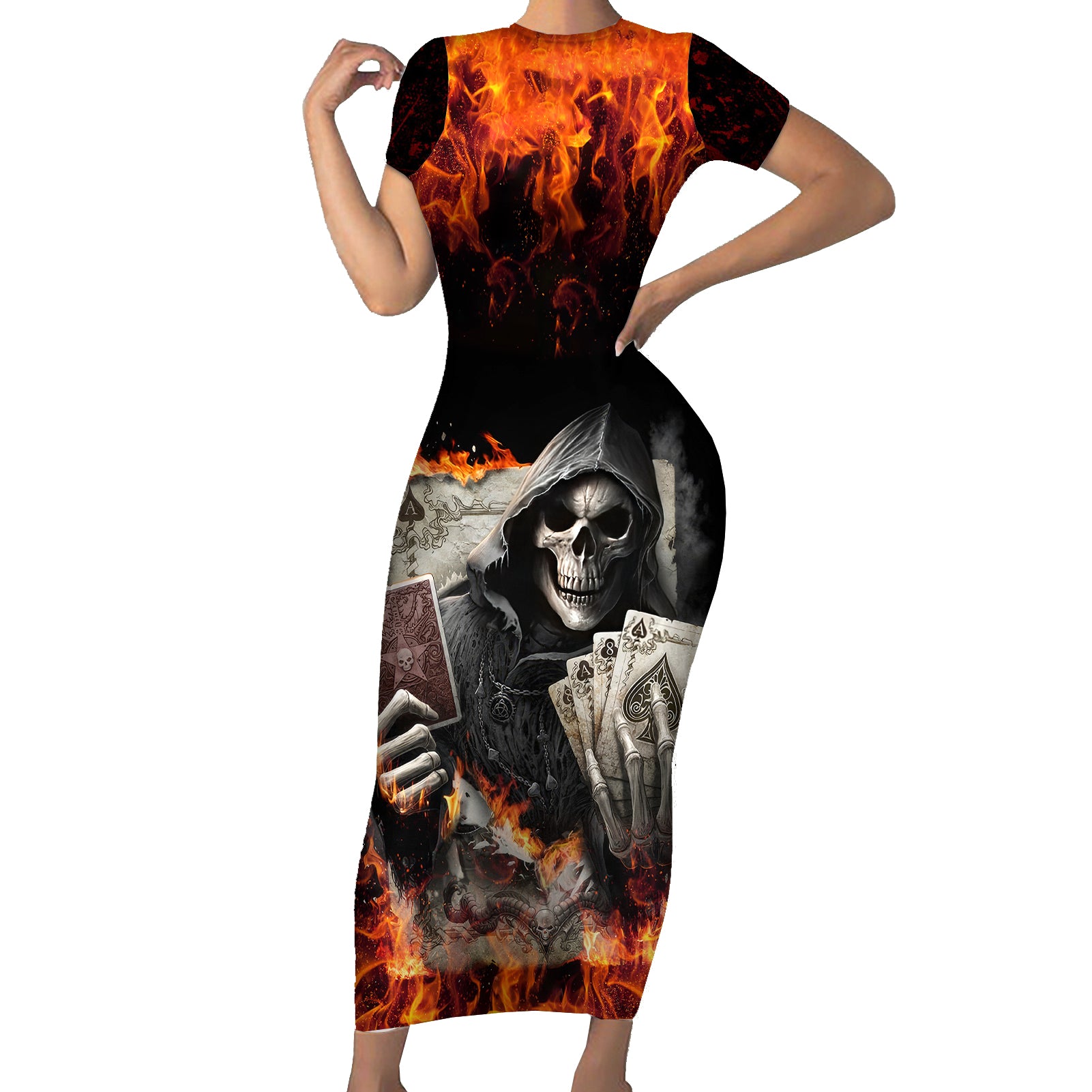 skull-short-sleeve-bodycon-dress-gambling-death-fire