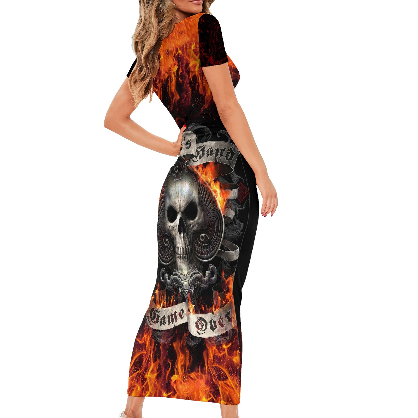 skull-short-sleeve-bodycon-dress-gambling-death-fire