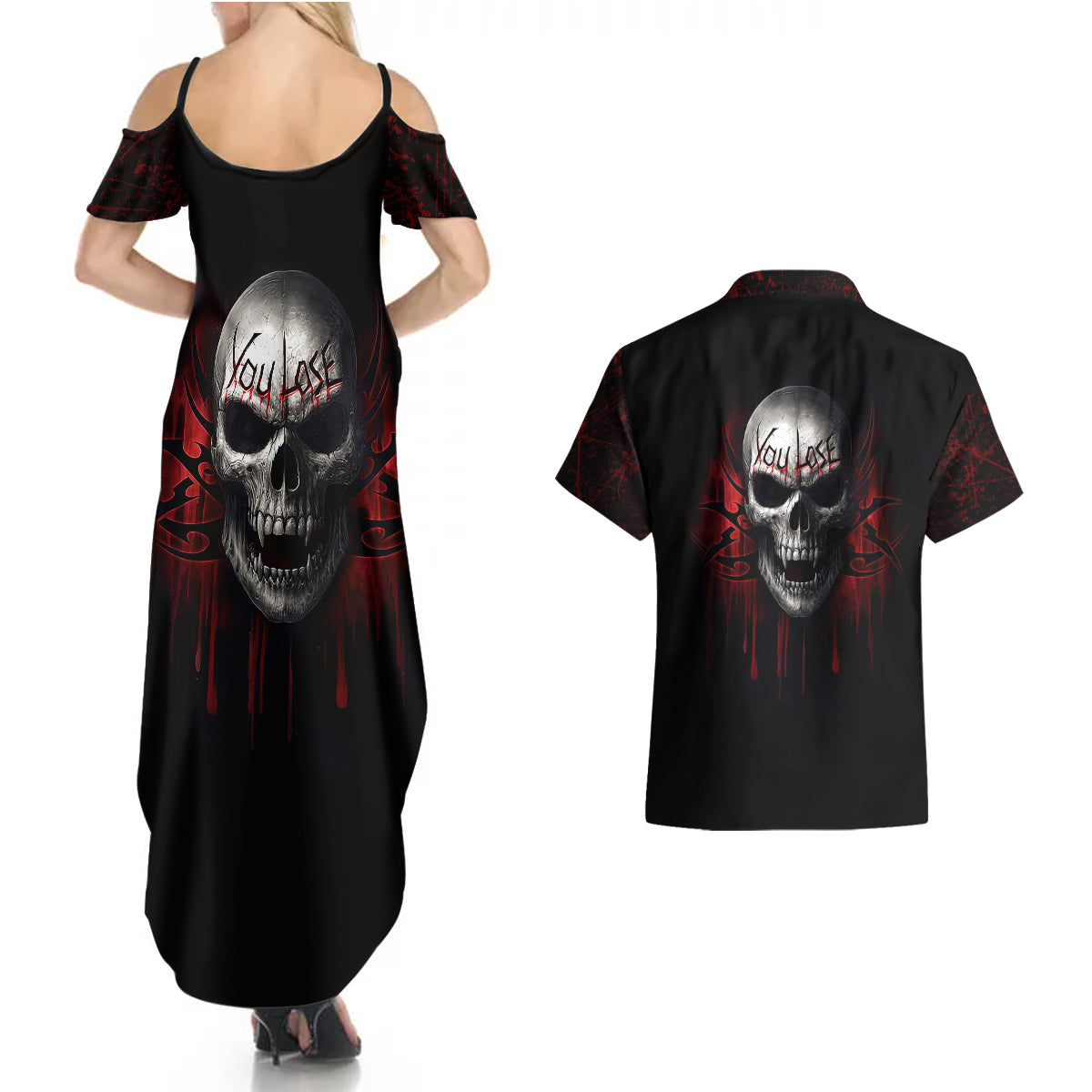 skull-couples-matching-summer-maxi-dress-and-hawaiian-shirt-death-skull-game-over
