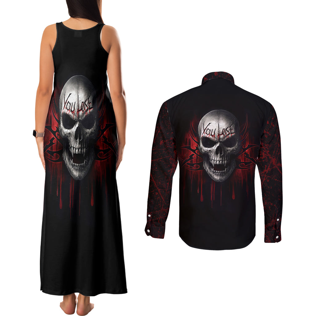 skull-couples-matching-tank-maxi-dress-and-long-sleeve-button-shirts-death-skull-game-over
